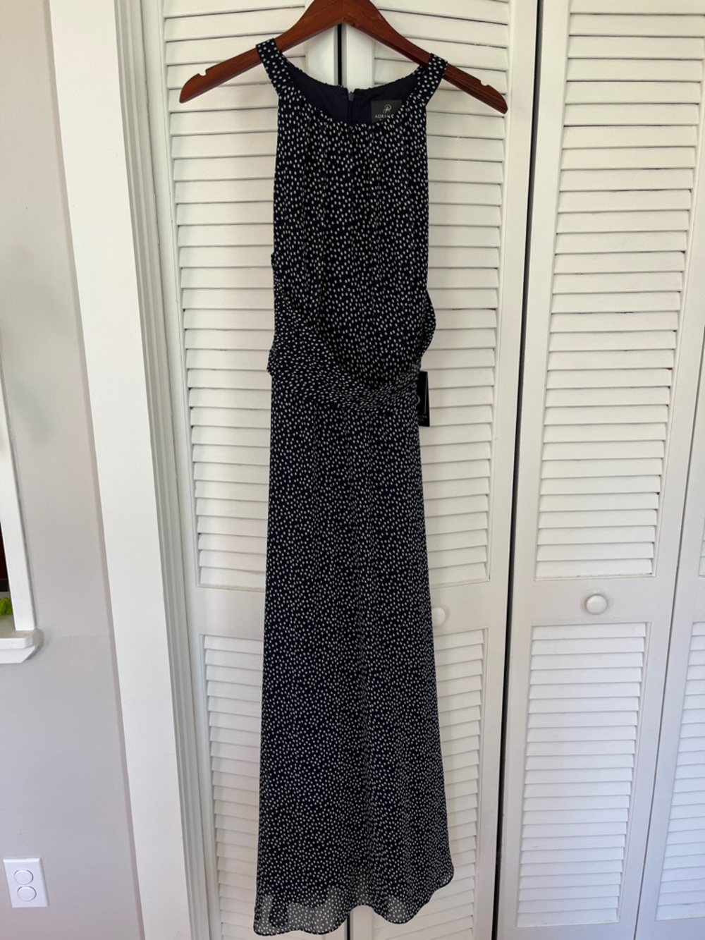 Adrianna Papell Navy maxi Dress with White Dot Print - 8